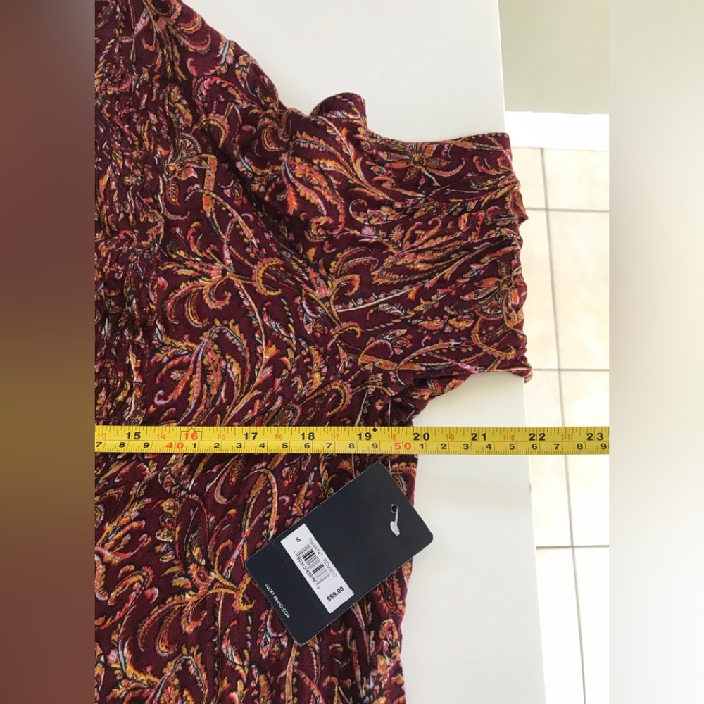 NWT! Lucky Brand Paisley V Neck Peasant Blouse Long Sleeve Boho Size: S - Picture 12 of 13